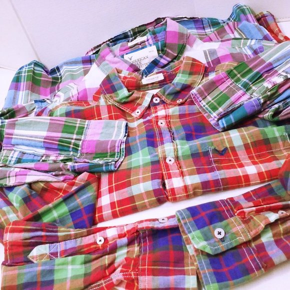 Lot of 2 Tops American Eagle Plaid Vintage Fit XL Button-Down LSL Pockets Cotton - Picture 8 of 12